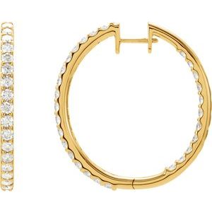14K Yellow Gold 5 CTW Natural Diamond Inside-Outside 44 mm Hoop Earrings
