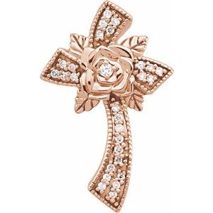 14K Rose Gold 1/6 CTW Natural Diamond Floral-Inspired Cross Pendant
