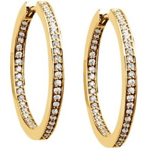 14K Yellow Gold 3/8 CTW Natural Diamond Inside-Outside 23.5 mm Hoop Earrings