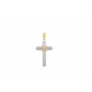 Sterling Silver & 14K Yellow Gold 36.75x24.5 mm Cross Pendant