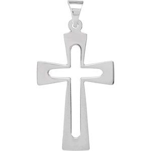 14K White Gold 31.2x18 mm Cross Pendant