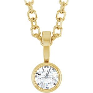 14K Yellow Gold .06 CT Natural Diamond Bezel-Set Solitaire 16-18" Necklace