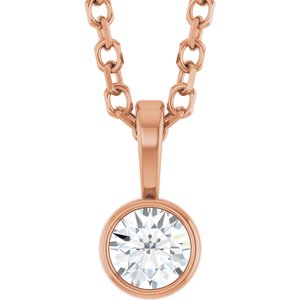 14K Rose Gold 1/10 CT Natural Diamond Bezel-Set Solitaire 16-18" Necklace