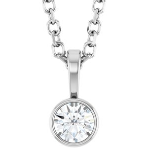 Platinum 1/10 CT Natural Diamond Bezel-Set Solitaire 16-18" Necklace