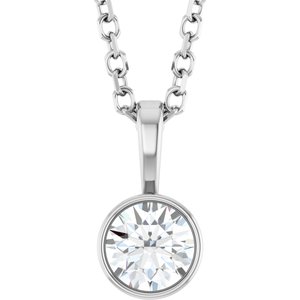 Sterling Silver 1/4 CT Natural Diamond Bezel-Set Solitaire 16-18" Necklace