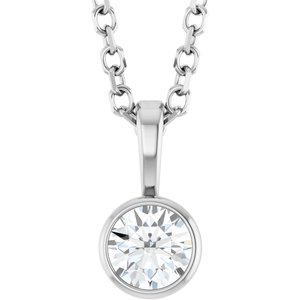 14K White Gold 1/6 CT Natural Diamond Bezel-Set Solitaire 16-18" Necklace