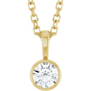 14K Yellow Gold 1/6 CT Natural Diamond Bezel-Set Solitaire 16-18" Necklace