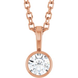 14K Rose Gold 1/6 CT Natural Diamond Bezel-Set Solitaire 16-18" Necklace