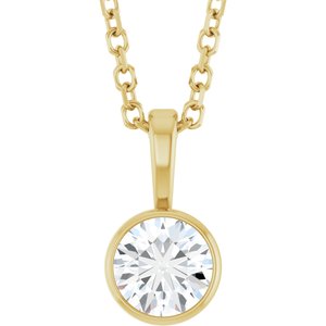 14K Yellow Gold 1/3 CT Lab-Grown Diamond Bezel-Set Solitaire 16-18" Necklace