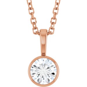 14K Rose Gold 1/3 CT Lab-Grown Diamond Bezel-Set Solitaire 16-18" Necklace