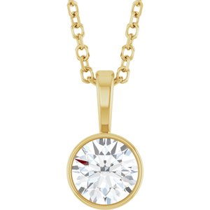14K Yellow Gold 1/2 CT Lab-Grown Diamond Bezel-Set Solitaire 16-18" Necklace