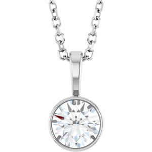 14K White Gold 1/2 CT Lab-Grown Diamond Bezel-Set Solitaire 16-18" Necklace