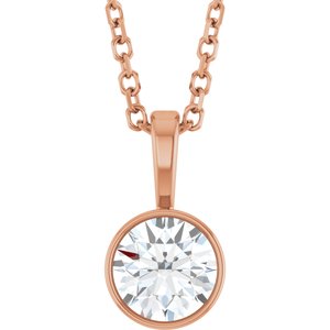 14K Rose Gold 1/2 CT Natural Diamond Bezel-Set Solitaire 16-18" Necklace