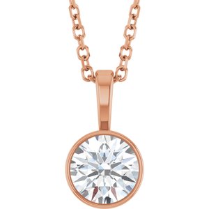 14K Rose Gold 5/8 CT Natural Diamond Bezel-Set Solitaire 16-18" Necklace