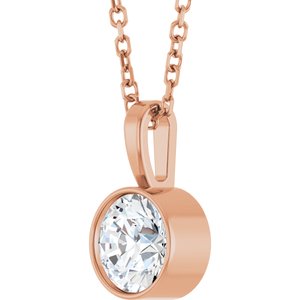 14K Rose Gold 5/8 CT Lab-Grown Diamond Bezel-Set Solitaire 16-18" Necklace