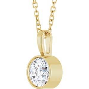 14K Yellow Gold 5/8 CT Natural Diamond Bezel-Set Solitaire 16-18" Necklace