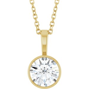 14K Yellow Gold 9/10 CT Natural Diamond Bezel-Set Solitaire 16-18" Necklace