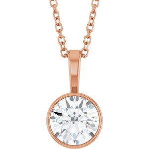 14K Rose Gold 9/10 CT Lab-Grown Diamond Bezel-Set Solitaire 16-18" Necklace