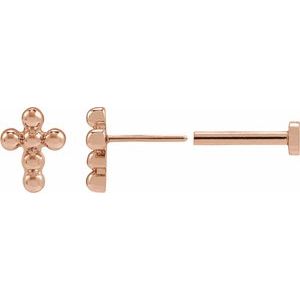 14K Rose Gold Beaded Cross Stud Earrings