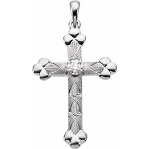14K White Gold 1/10 CT Natural Diamond Cross Pendant