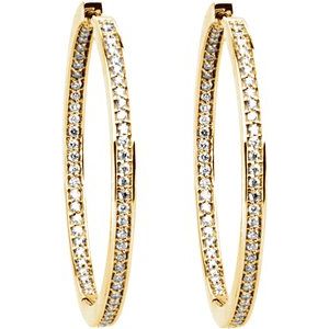 14K Yellow Gold 5/8 CTW Natural Diamond Inside-Outside 33.8 mm Hoop Earrings