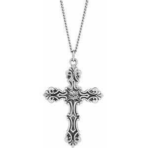 Sterling Silver 48x35 mm Fancy Cross 24" Necklace