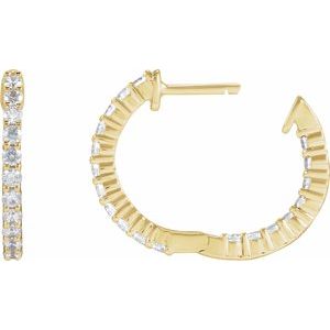14K Yellow Gold 3/4 CTW Natural Diamond Inside-Outside Hinged 17.2 mm Hoop Earrings