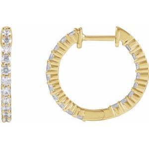 14K Yellow Gold 3/4 CTW Natural Diamond Inside-Outside Hinged 17.2 mm Hoop Earrings