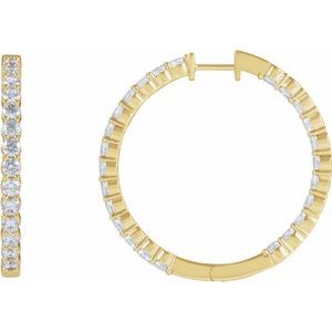 14K Yellow Gold 4 CTW Lab-Grown Diamond Inside-Outside Hinged 36 mm Hoop Earrings