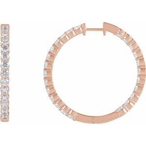 14K Rose Gold 4 CTW Lab-Grown Diamond Inside-Outside Hinged 36 mm Hoop Earrings