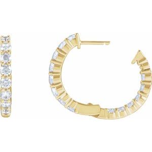 14K Yellow Gold 2 CTW Lab-Grown Diamond Inside-Outside Hinged 20 mm Hoop Earrings
