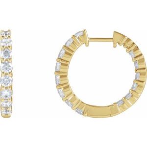14K Yellow Gold 2 CTW Lab-Grown Diamond Inside-Outside Hinged 20 mm Hoop Earrings