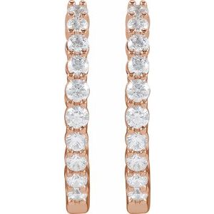 14K Rose Gold 1 CTW Lab-Grown Diamond Inside-Outside Hinged 19.3 mm Hoop Earrings