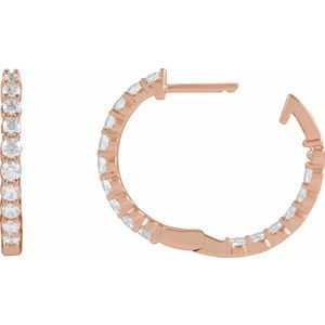 14K Rose Gold 1 CTW Natural Diamond Inside-Outside Hinged 19.3 mm Hoop Earrings