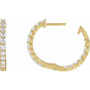 14K Yellow Gold 1 CTW Lab-Grown Diamond Inside-Outside Hinged 19.3 mm Hoop Earrings