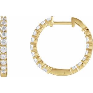 14K Yellow Gold 1 CTW Natural Diamond Inside-Outside Hinged 19.3 mm Hoop Earrings