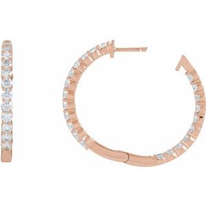 14K Rose Gold 3 CTW Lab-Grown Diamond Inside-Outside Hinged 30 mm Hoop Earrings