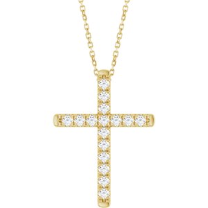 14K Yellow Gold 1/2 CTW Natural Diamond French-Set Cross 16-18" Necklace