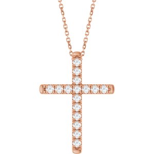 14K Rose Gold 1/2 CTW Natural Diamond French-Set Cross 16-18" Necklace