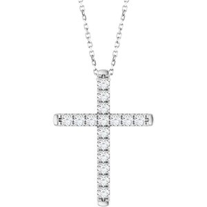 Sterling Silver 1/2 CTW Natural Diamond French-Set Cross 16-18" Necklace