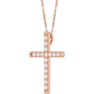 14K Rose Gold 1/2 CTW Natural Diamond French-Set Cross 16-18" Necklace