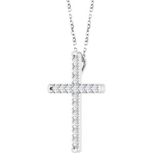 14K White Gold 1/2 CTW Lab-Grown Diamond French-Set Cross 16-18" Necklace