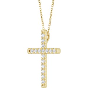 14K Yellow Gold 1/2 CTW Natural Diamond French-Set Cross 16-18" Necklace