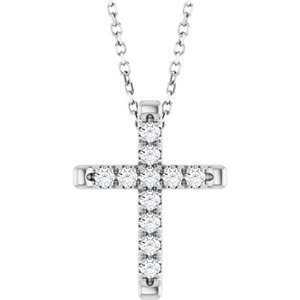 14K White Gold 1/4 CTW Natural Diamond French-Set Cross 16-18" Necklace