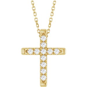 14K Yellow Gold 1/5 CTW Natural Diamond French-Set Cross 16-18" Necklace