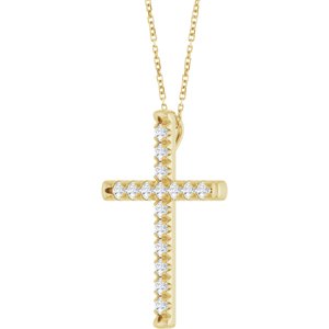 14K Yellow Gold 1 CTW Natural Diamond French-Set Cross 16-18" Necklace