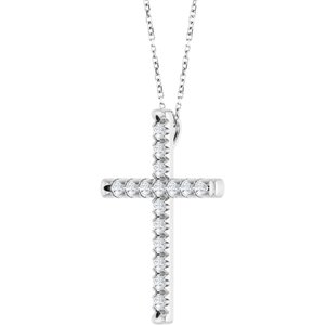 14K White Gold 1 CTW Lab-Grown Diamond French-Set Cross 16-18" Necklace