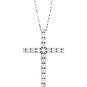 Platinum 1 CTW Natural Diamond French-Set Cross 16-18" Necklace