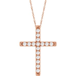 14K Rose Gold 1 CTW Natural Diamond French-Set Cross 16-18" Necklace