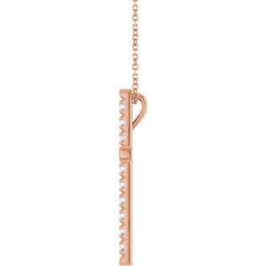 14K Rose Gold 3/4 CTW Lab-Grown Diamond French-Set Cross 16-18" Necklace